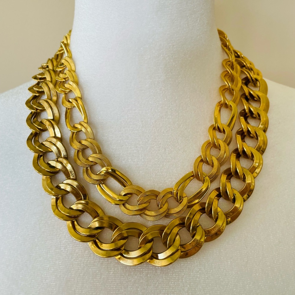 2 Vintage Double Link Choker Necklaces 
One signed Monet